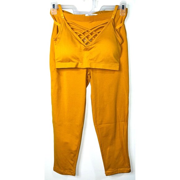Zenana Outfitters Pants - Zenana Mustard Yellow 2-Piece Set: Bralette & High-Waist Leggings 1X